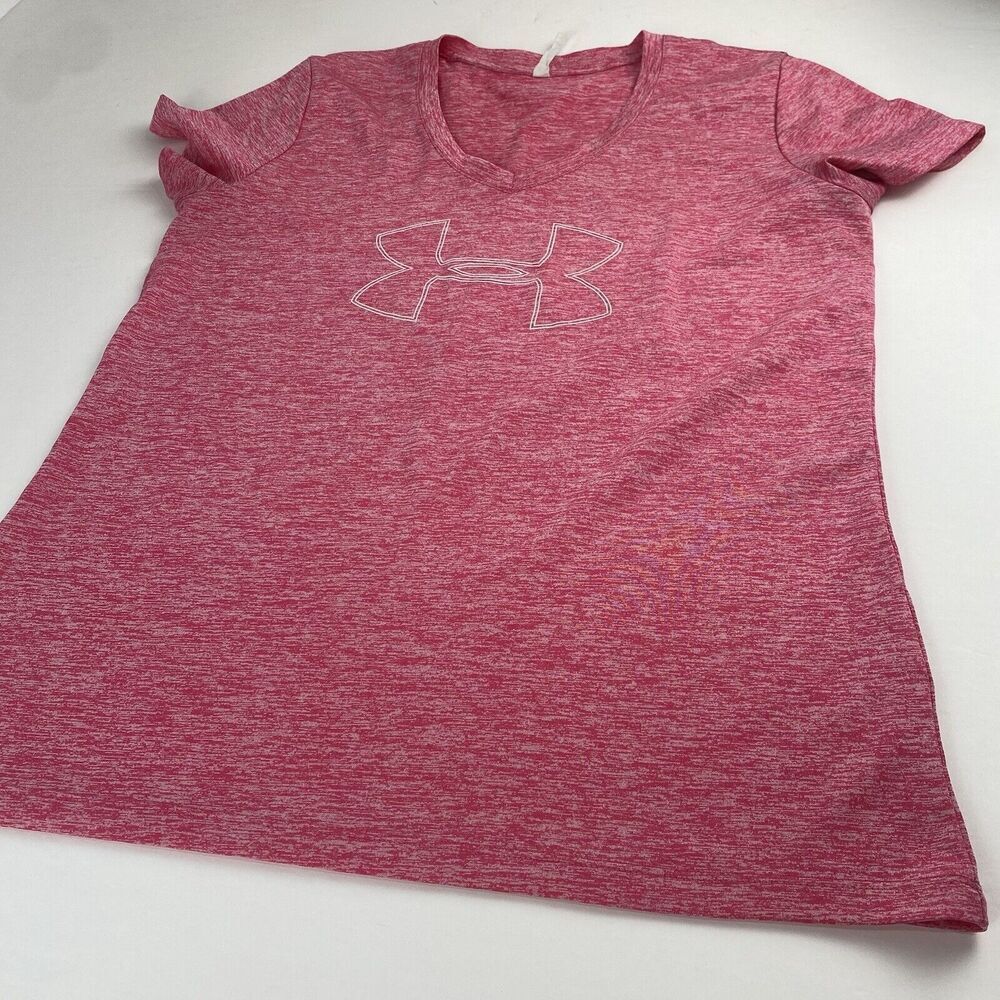 Under Armour Heat Gear Womens T-Shirt Tech V-Neck Twist Short Sleeve Pink Size M